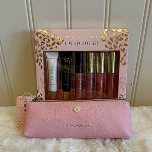 Tahari Lip Care Set with Pink and Gold Accents and Pink Case